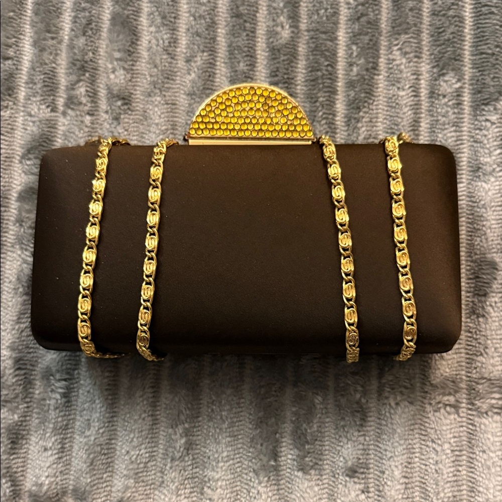 Chic Black Clutch with Gold Chain Detailing